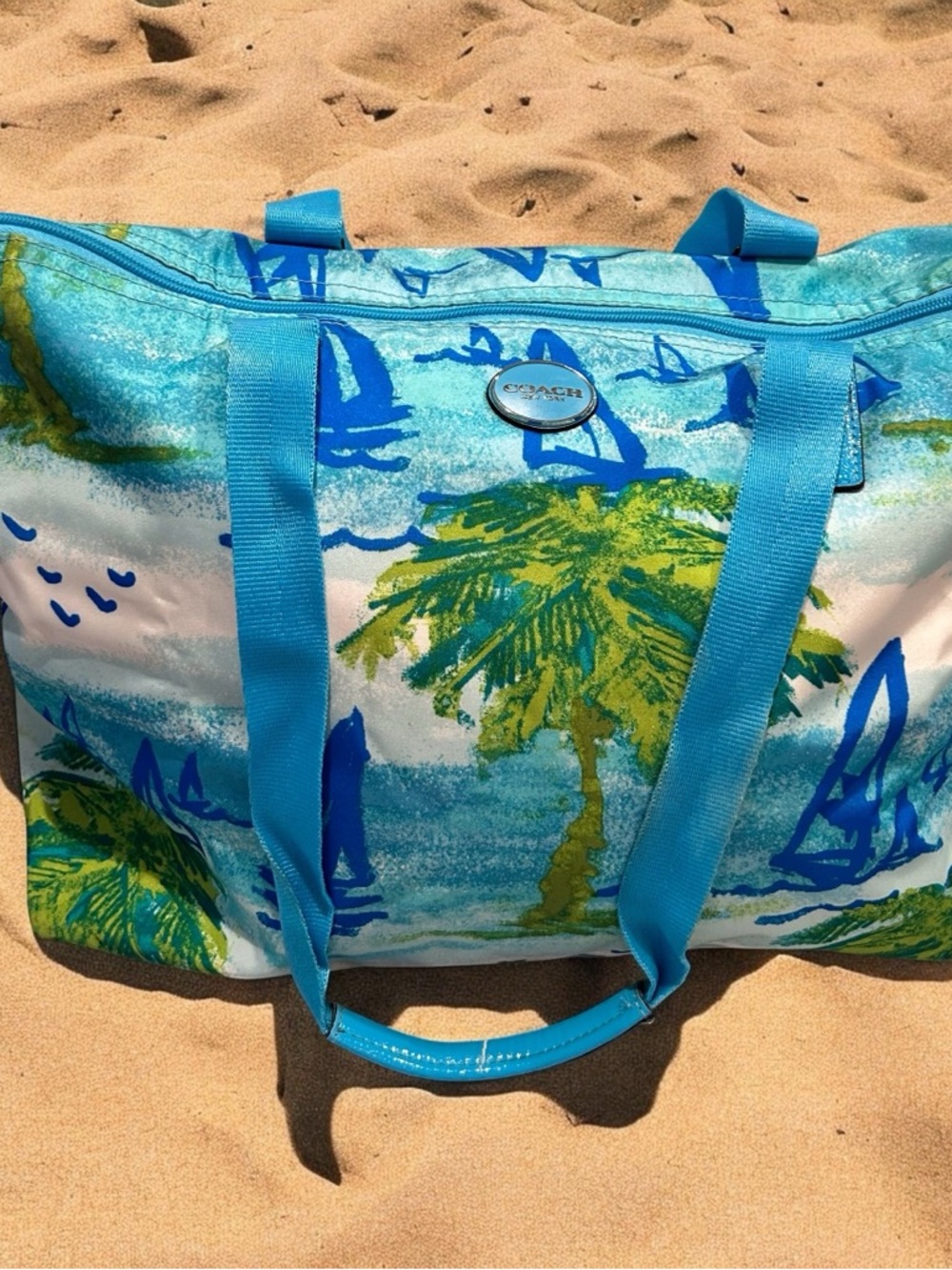 Coach Resort Palm Folding Travel Tote With Pouch / Beach bag